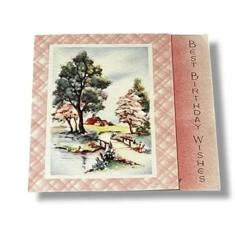Best Birthday Wishes Pink Floral Vintage Greeting Card DBX